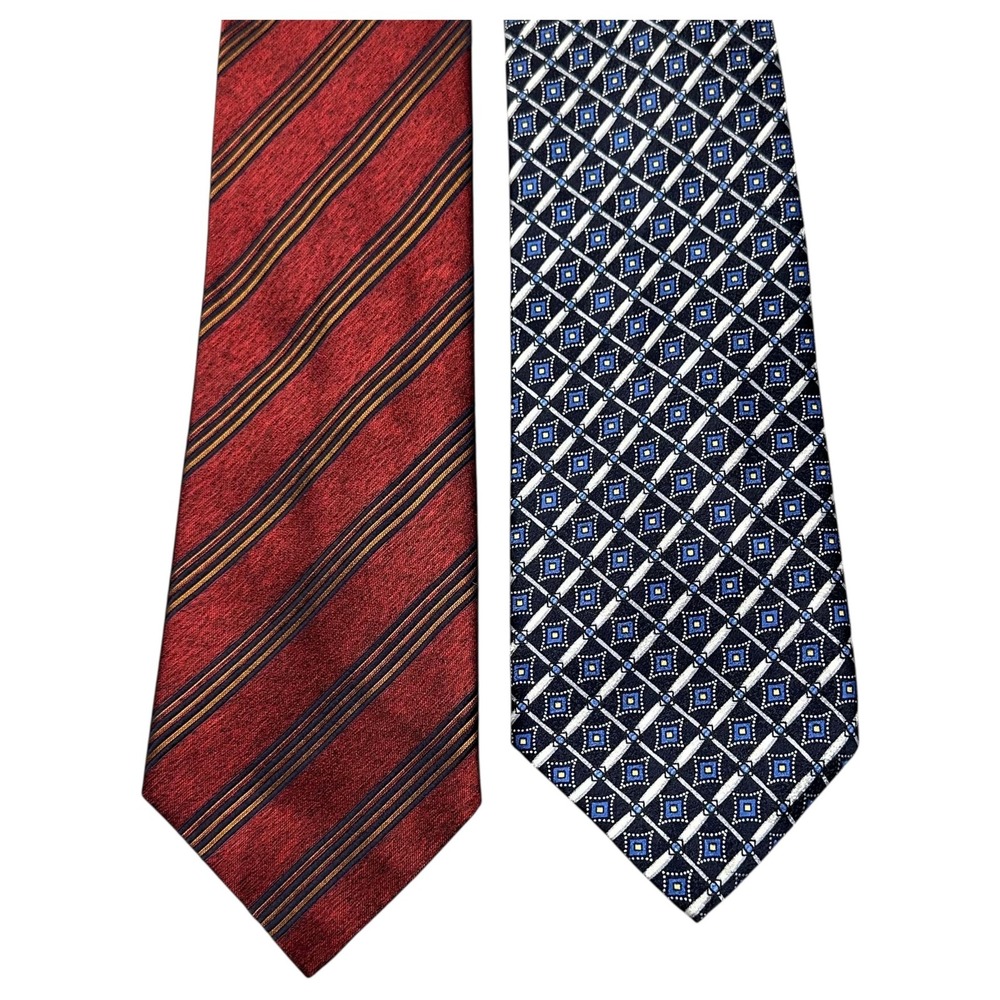 Richel Tie Lot 2 Mens Silk Red Striped Oxford Shop Blue Geometric Handmade Spain